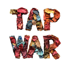 Textured letter spell out trade war, Textured letters forming the phrase "trade war" against a neutral background, emphasizing the theme of economic conflict, isolated on transparent background