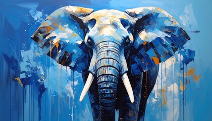 Powerful blue elephant painting