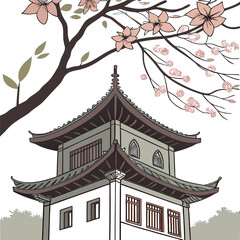 Fototapeta premium japanese temple with cherry blossoms