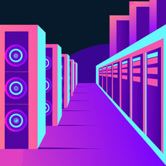 Fototapeta premium Futuristic data center with colorful servers and glowing lights 