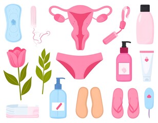 Feminine hygiene products and accessories illustration collection