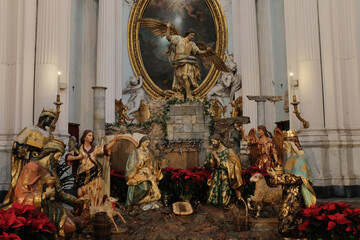 Archbasilica of Saint John Lateran Rome exterior facade and grand baroque interior with golden coffered ceiling vast nave marble statues side chapels ornate altar apse and dome Catholic basilica © Thao