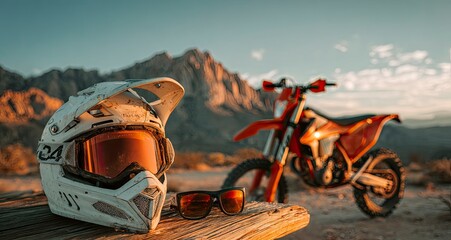 Off-road helmet, goggles, and dirt bike