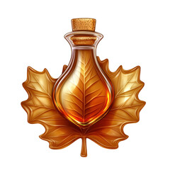 Syrup bottle in a distinct maple leaf shape filled with rich, Maple leaf-shaped syrup bottle filled with rich, amber syrup, showcasing its unique design and color, isolated on transparent background