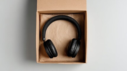 Unboxing new black headphones ready for audio immersion and focused listening pleasure at home or on the go