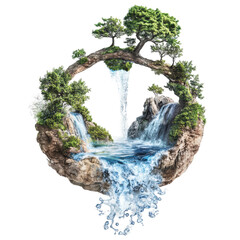 Symbolizing the perpetual water cycle, Diagram showing the water cycle, highlighting the processes of evaporation, condensation, and rainfall, isolated on transparent background