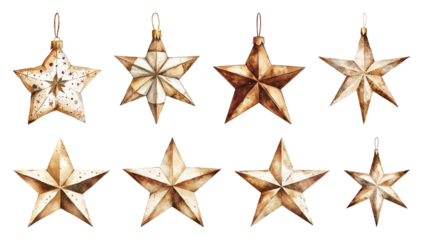 PNG Vintage golden star ornaments collection, element set on transparent background