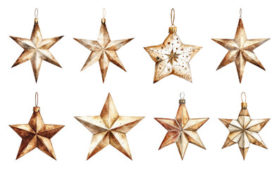 Obraz premium PNG Vintage star-shaped Christmas ornaments, element set on transparent background