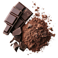 Sweet chocolate powder, A bowl filled with sweet chocolate powder, perfect for desserts and beverages, isolated on transparent background