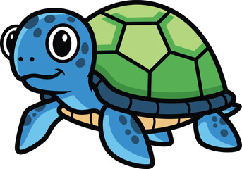 Charming cartoon sea turtle with bright blue body and green shell adorable aquatic animal for ocean life and cute children's designs vector