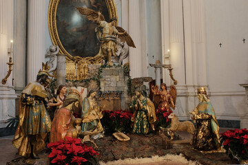 Archbasilica of Saint John Lateran Rome exterior facade and grand baroque interior with golden coffered ceiling vast nave marble statues side chapels ornate altar apse and dome Catholic basilica © Thao