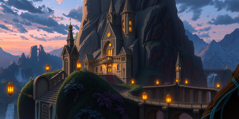 A majestic cathedral carved into a towering cliff face