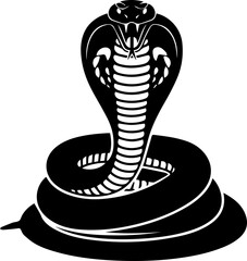 Fierce coiled cobra ready to strike, powerful symbol of danger and protection, bold graphic art