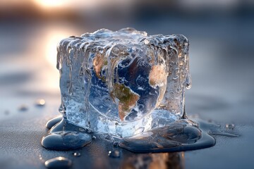 A poignant symbol of Earth's climate crisis: planet melting in ice.