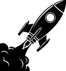 Dynamic rocket blasting off with powerful fiery exhaust, symbolizing launch and innovation