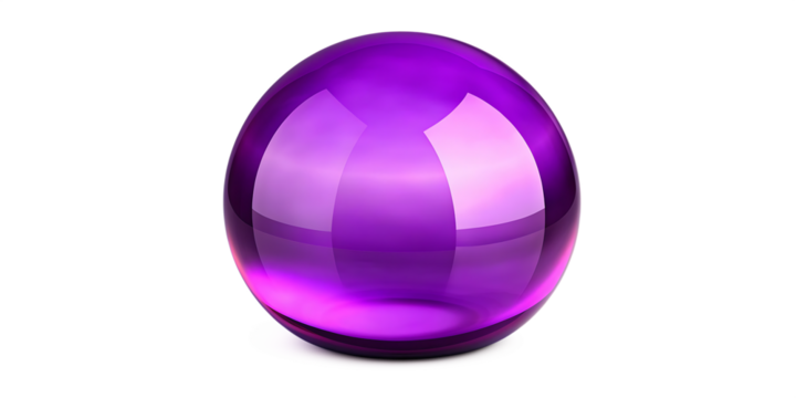 Purple glass sphere shiny reflections isolated on a transparent background