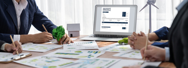Invoice on computer screen from accounting application. Computer program for financial and budget of corporate business. brisk.