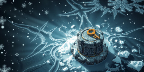 A Rusted Key Embedded in a Stone Pedestal