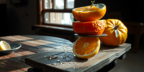 A Perfectly Balanced Stack of Vibrant Citrus Fruits