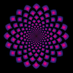 Vibrant purple fractal mandala design with infinite geometric patterns on black background, perfect for spiritual, meditative, or abstract art projects.