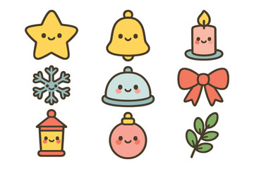 Cute kawaii christmas ornaments and decorations with adorable faces