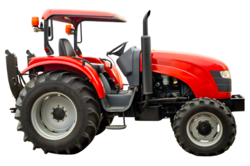 Red tractor vehicle isolated on a transparent background