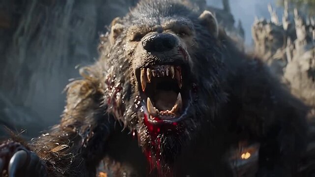 Nighttime Werewolf Monster Roaring in Dense Forest Battlefield.