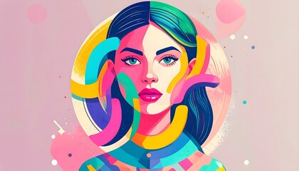 Vibrant Abstract Portrait of a Woman with Colorful Geometric Shapes