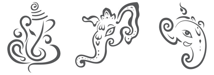 Lord Ganesh face hand drawn line art vector illustration drawing icon for ganesh Chaturthi, Indian wedding invite, griha pravesh, house warming invite, Ganpati puja