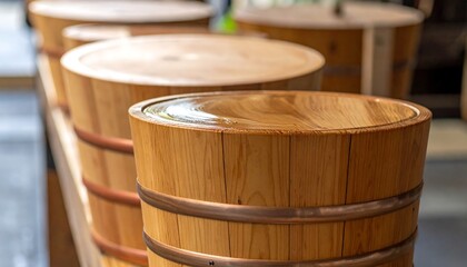 Wooden tubs, close-up view