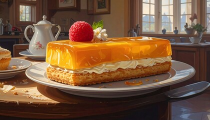 Gourmet Dessert Display in a Sunlit Kitchen