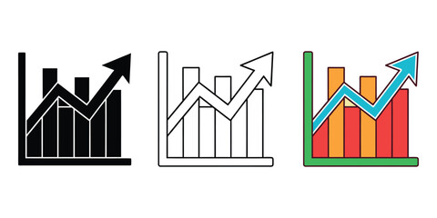 Business growth bar chart with upward arrow icon represents success and progress vector