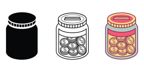 Money jar icons representing savings wealth and financial growth concepts vector