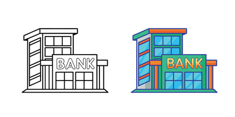 Modern bank building icon graphic finance institution corporate architecture commerce business vector