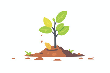 young tree sapling in earth holding isolated