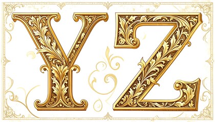 Ornate gold letters Y and Z