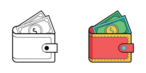 Wallet filled with money cash icon symbol for finance and savings vector