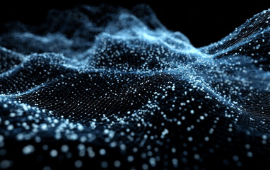 Abstract Digital Landscape with Floating Particles and Wavy Lines