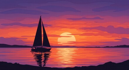 Fototapeta premium Sailboat sailing on the sea at sunset