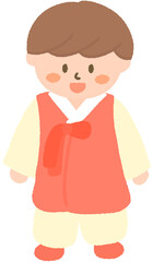 한국 명절용 전통 캐릭터 - 추석, 설날, 새해맞이 한복 입은 귀여운 어린이
