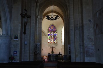 Fototapeta premium Eglise Saint Denis, église romane, village de Saint Denis d'Anjou, département de la Mayenne, France