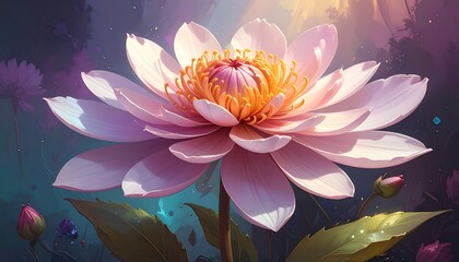 Enchanted lotus blossom in a mystical forest