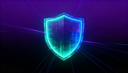 Abstract technology background with glowing shield hologram, futuristic cyber protection
