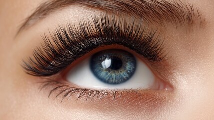 Obraz premium Closeup blue eye with long eyelashes