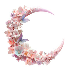 Floral Crescent Moon with Butterflies
