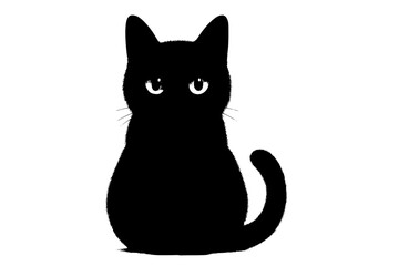 Obraz premium Black Cat with Golden Eyes Sitting on Plain Background 