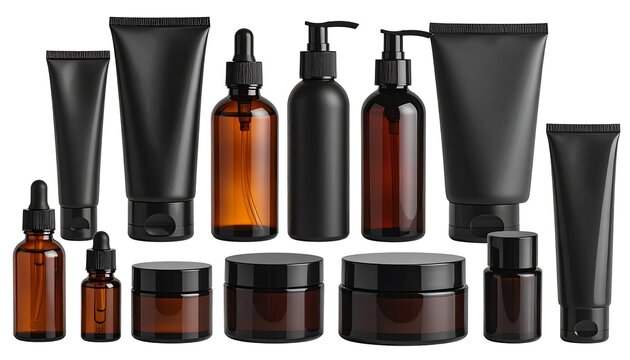 Empty cosmetic containers collection in various shapes and sizes