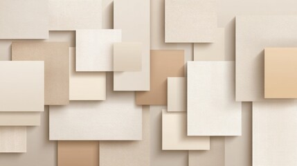 Obraz premium A composition of overlapping geometric shapes in shades of beige and cream creates a textured abstract design. The arrangement offers depth and visual interest on a light background.