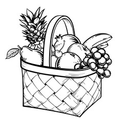 Wicker basket with fruit. Vector illustration of fruit in a basket.