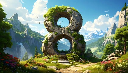 Enchanted Mountain Valley with Ancient Symbol